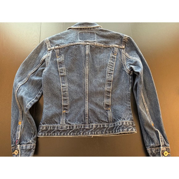 GUESS Jeans Cropped Denim Jacket Womens Small‎ Dark Wash Motorcycle Trucker Y2K - Picture 14 of 16